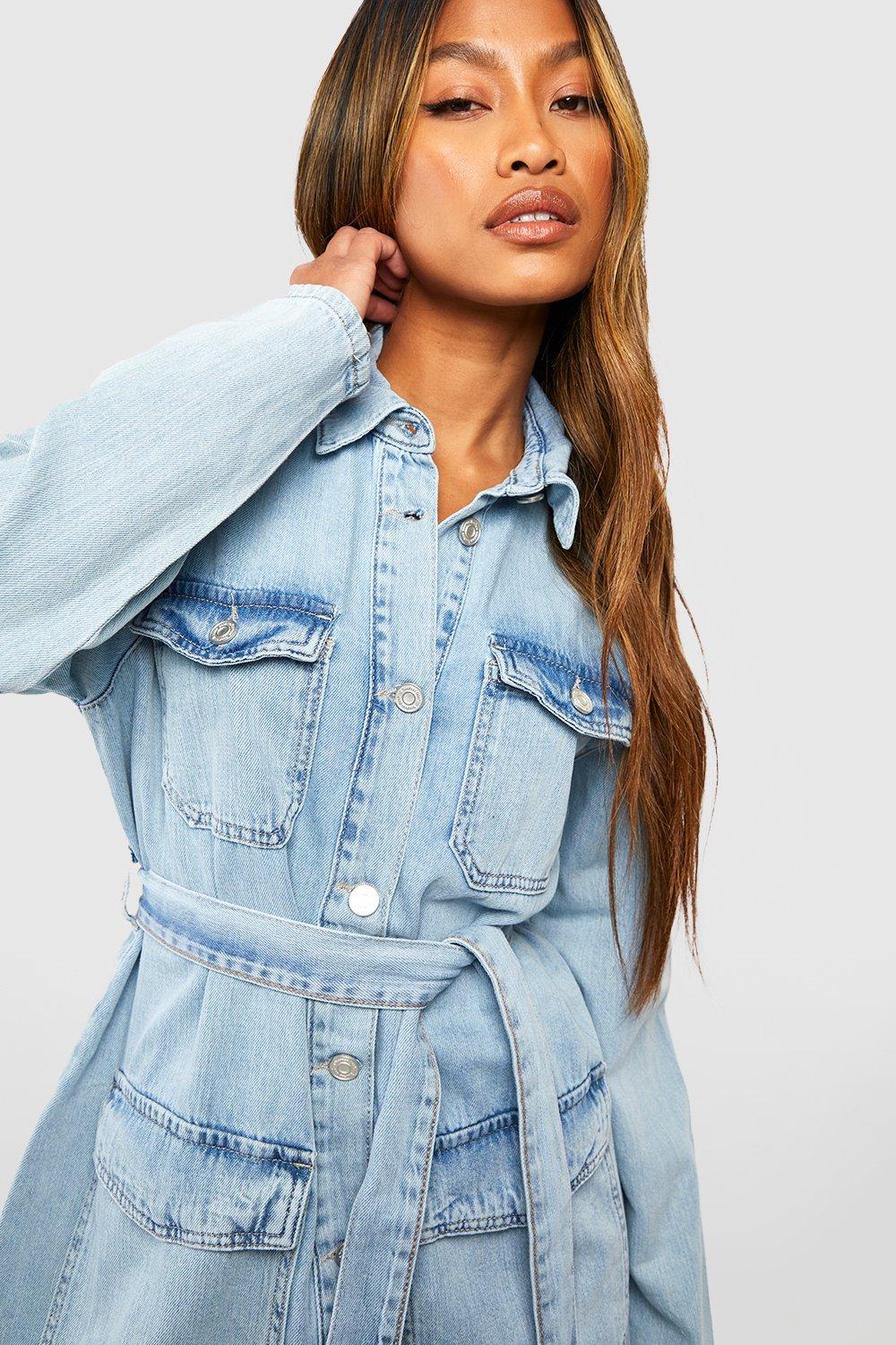 Robe chemise en jean ceinture